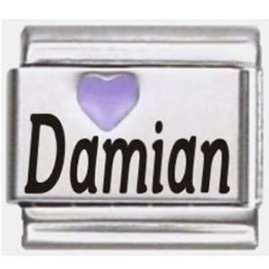  Damian Purple Heart Laser Name Italian Charm Link Jewelry