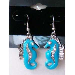  SEAHORSE Sea Horse Earrings Turquoise Enamel Crystals for 