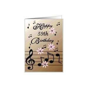  Happy 59th Birthday / Brown   Musical Notes & Flowers Card 