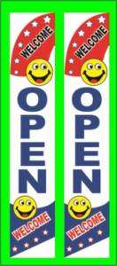 TWO(2) OPEN WELCOME FEATHER FLAG SIGNS SAMEDAYSHIP  