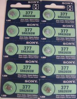 10 Sony 377   SR626SW Silver Oxide Button Battery  