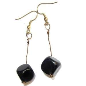 Obsidian Earrings 02 Rainbow Black Cube Brass Crystal Healing Stone 2