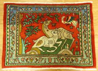 Authentic Handmade Rug Carpet Persian Old Hunting Scene 35in x 27in 