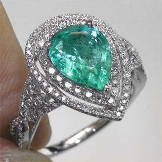   01 Carat Natural Colombian Emerald Diamond Ring 14k White Gold  