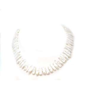  White Biwa Freshwater Pearl 18, Silver Tiffany Style 