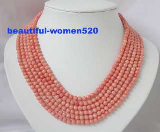Elegant 6strands pink coral necklace silver clasp  