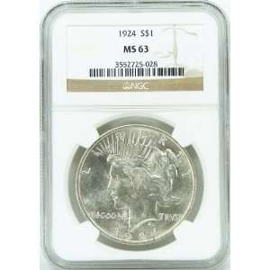    1924 P MS63 Silver Peace Dollar Graded by NGC 