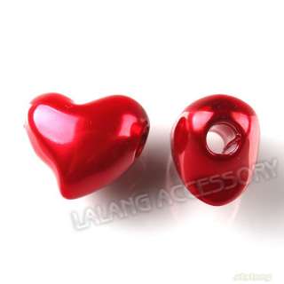   Wholesale Red Heart European Charms Plastic Beads Fit Bracelets  
