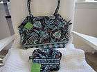 NWT Vera Bradley Java Blue Angle Tote & Small Cosmetic Bag authentic 
