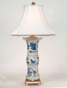 34High Tall Oriental Blue & White Porcelain Table Lamp  