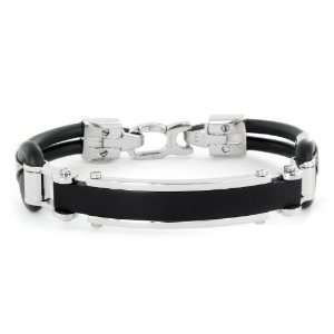 Black Rubber Cable Link Bracelet with Polished Stainless Steel Accents 