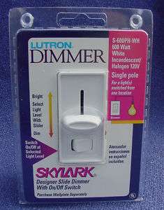 Lutron Slide Light Dimmer On Off Switch White NIP NEW  