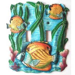 School of Tropical Fish   Double Light Switchplate Cover   Handcrafted 