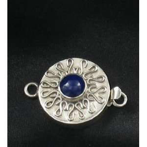    LAPIS ROUND ETCHED STERLING SILVER CLASP~ 