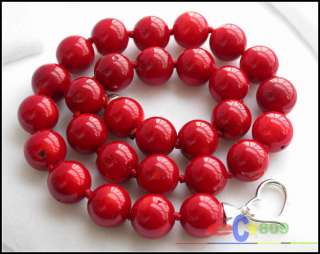 REAL 18 14MM NATUREL RED CORAL BEAD NECKLACE  