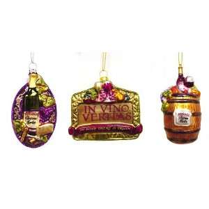 Set of 3 Tuscan Winery Themed Glass Christmas Ornaments  