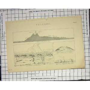  Volcano Undeground Crater Smoke Antique Print