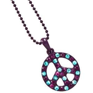    Gorgeous Purple Round Crystal Peace Sign Pendant Necklace Jewelry