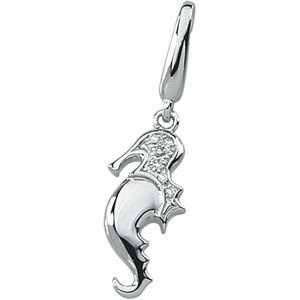  14K White Gold Diamond Seahorse Charm Jewelry