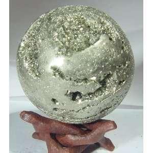  2.3 Natural Iron Pyrite Lapidary Sphere with Stand 