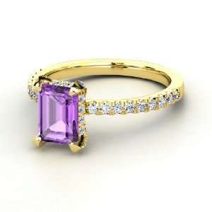  Reese Ring, Emerald Cut Amethyst 14K Yellow Gold Ring with 