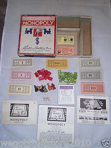1936 Monolopy Original Wood Player Pieces Houses Hotels Near Complete