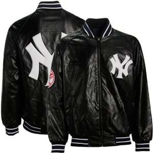  New York Yankees Black Pleather Varsity Full Zip Jacket 