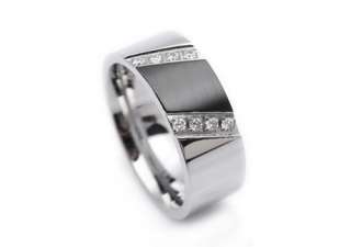 Black Silver Charm Cz 8 Crystal Stainless Steel Mens Ring Size 9 10 11 