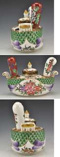Antique Samson Porcelain Ink Stand w/Desk Seals Floral  