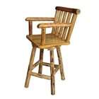 Rush Creek Log Cabin Style Swivel Pub Chair with Slanted Back