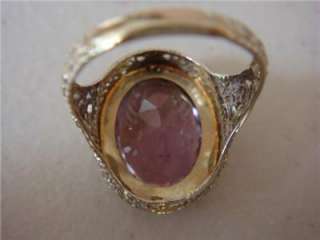 Antique Amethyst 14K White Gold Filigree Ring 7 *WOW*