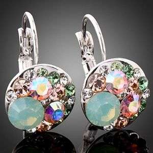   gold GP Pacific Opal & Colorful Swarovski Crystal Earrings  