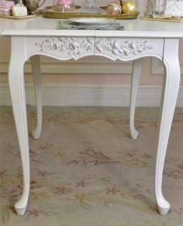   Cottage Chic White Oval Dining Table Two Leaves French Style Roses