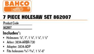 New Bahco Tools 7 piece Holesaw Set 862007  