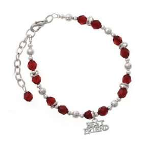 Silver Best Friend Maroon Czech Glass Beaded Charm Bracelet [Jewelry 