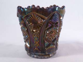   Rainbow Amethyst Rare Octagon Pattern Toothpick Holder Carnival Glass