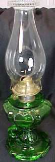 Findlay Glass Green Fingerhold Sweetheart Kerosene Lamp  