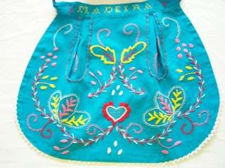 VINTAGE TURQUOISE MADEIRA EMBROIDERED APRON  