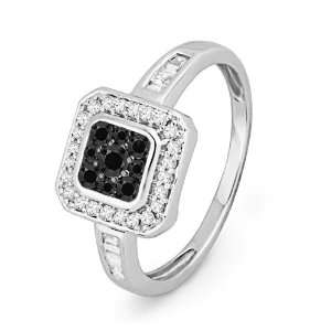   Black And White Square Fashion Ring (1/3 cttw) D GOLD Jewelry