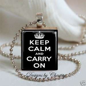 Keep Calm and Carry On Black Scrabble Charm Pendant Necklace  