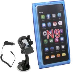  Blue TPU Case Cover For Nokia N9 Lankku +Car Charger Mount 