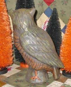 Vintage Style Natural Paper Mache Halloween Medium Owl  