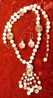 vintage jewelry flapper necklace glass crystal set aurora glass 