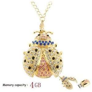  4GB Luxury Crystal Beetle Necklace Flash Drive (Golden 