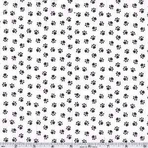  45 Wide Paw Prints White/Black Fabric By The Yard Arts 