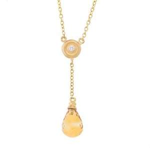   gold with White diamond and Yellow Topaz lariat pendant necklace