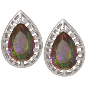    Sterling Silver Pear Mystic Fire CZ Earrings 1 Carat .925 Jewelry
