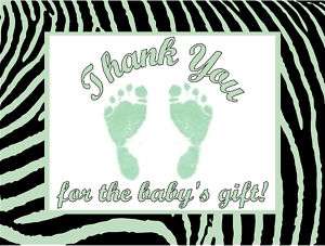 Boy Zebra Print Green Feet Baby Shower Thank You Cards Personalized 
