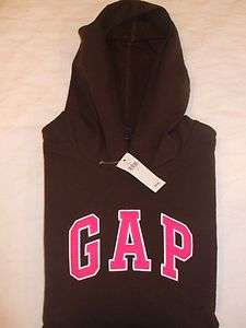 NEW Ladies Gap L/S Hoodie Sweatshirt, BROWN/DARK PINK/WHITE, LARGE 