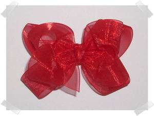 Medium Double Layer Loopy Style Organza Hair Bow in RED  